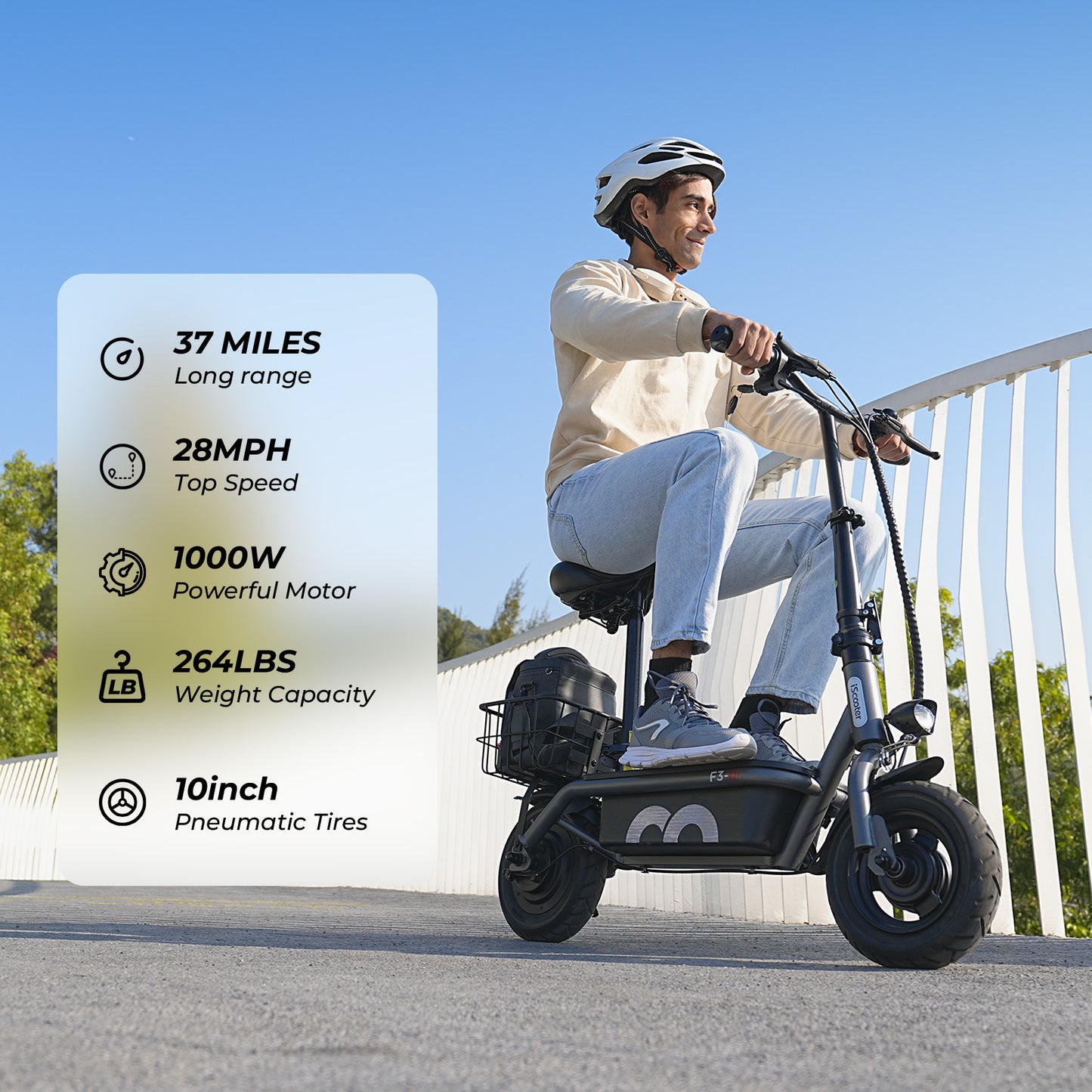 iScooter F3 Electric Scooter 1000W Motor with Seat | Commuter E-Scooters