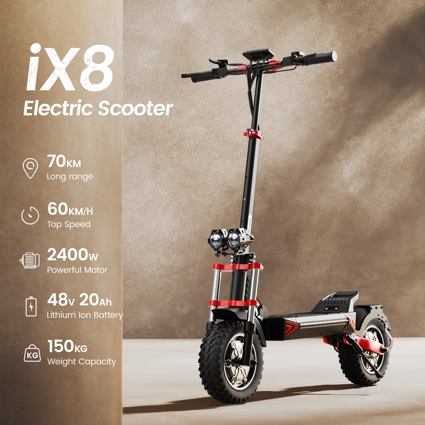 iScooter iX8 E-Scooter 2400w Dual Motor Off Road Electric Scooter